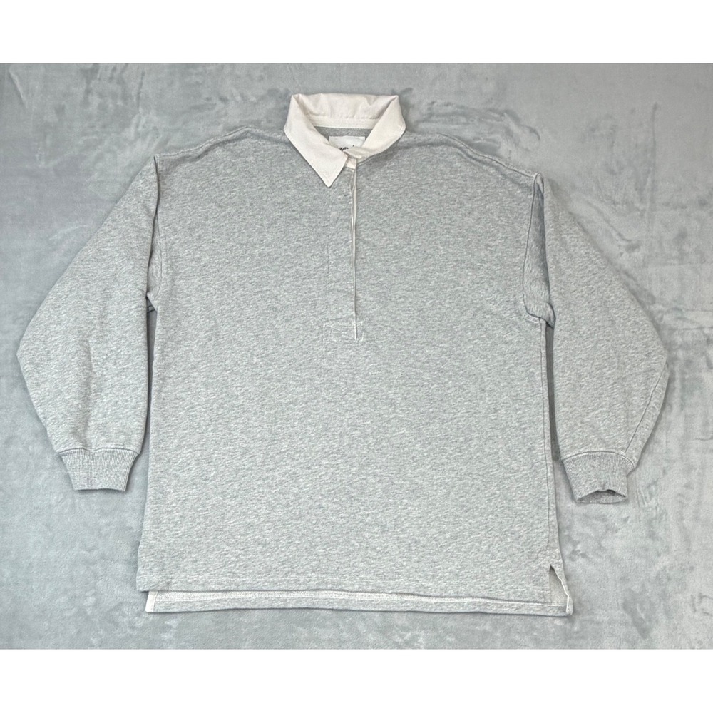 Aerie Womens Oversized Rugby Polo Shirt French Terry Henley Medium Preppy Gray